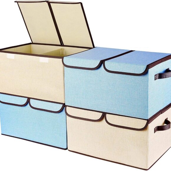 Larger Storage Cubes 4-Pack Linen Fabric Foldable Storage Box 16.5 x 11.8 x 9.8 - Picture 1 of 7